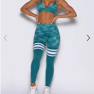 Bombshell Sportswear Teal Camo Scrunch Thigh Highs Size Medium NWT